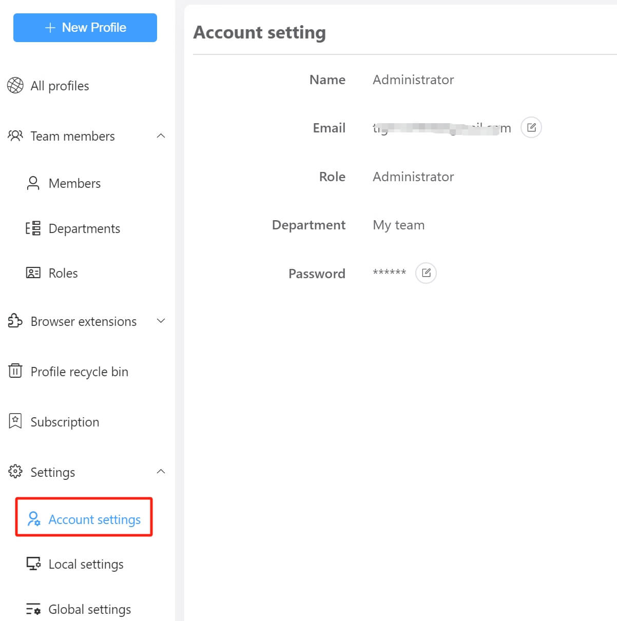 Account settings